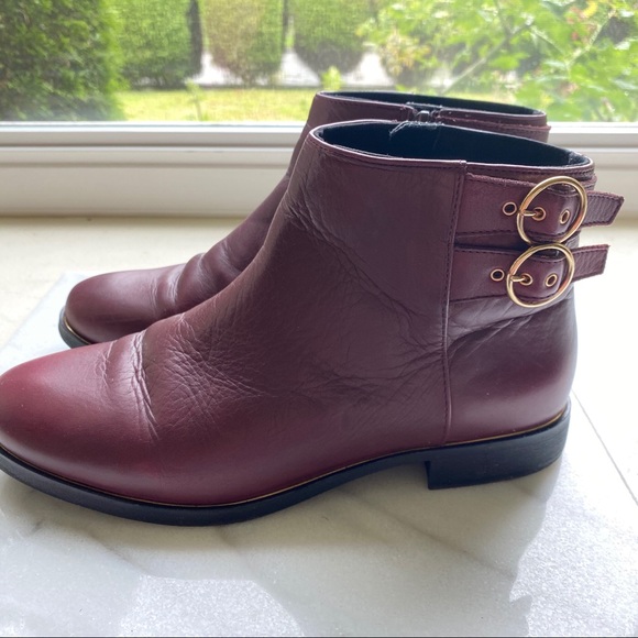 Zara Girls Burdundy Wine short leather Booties - Picture 1 of 5